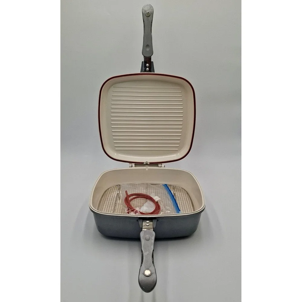 Cook's Companion Flip Grill Pan Ceramic Nonstick w Rack Gasket Black